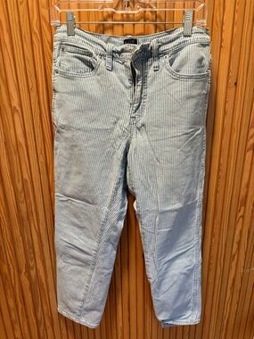 J. Crew Blue and White Striped High-Rise Straight Pants